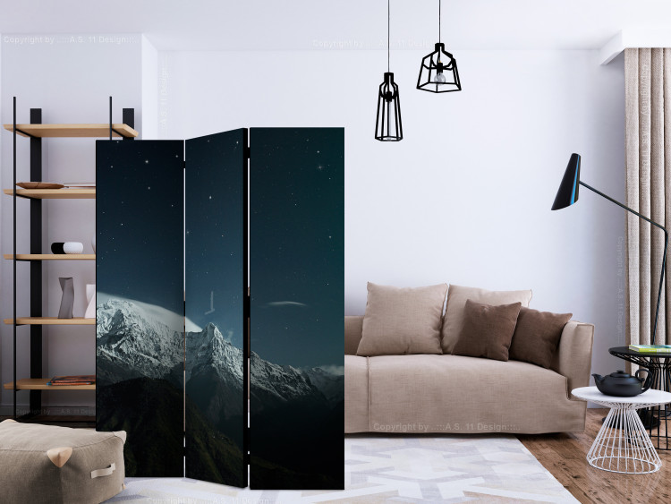 Room Divider Aurora Borealis (3-piece) - mountain landscape against night sky and stars 132928 additionalImage 4