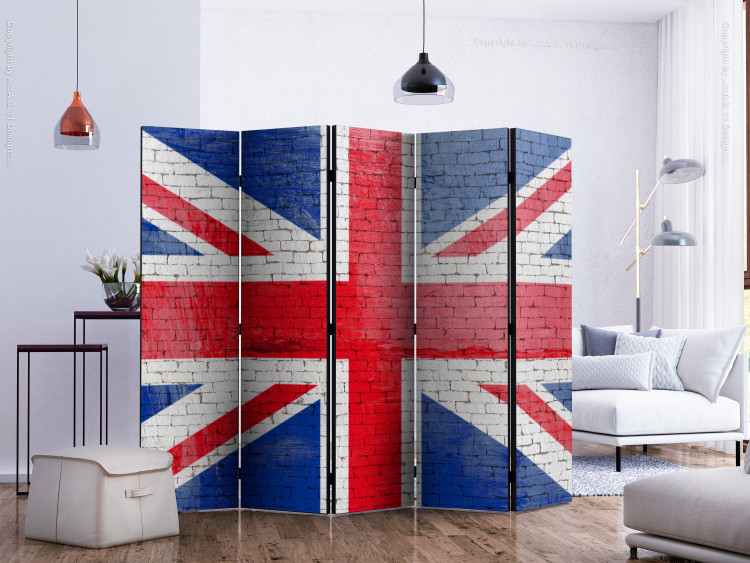Room Separator British Flag II (5-piece) - Union Jack flag on a wall background 133028 additionalImage 2