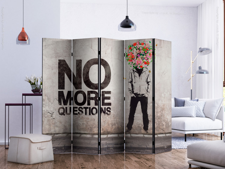Folding Screen No more questions II (5-piece) - abstraction with an English quote 133228 additionalImage 2