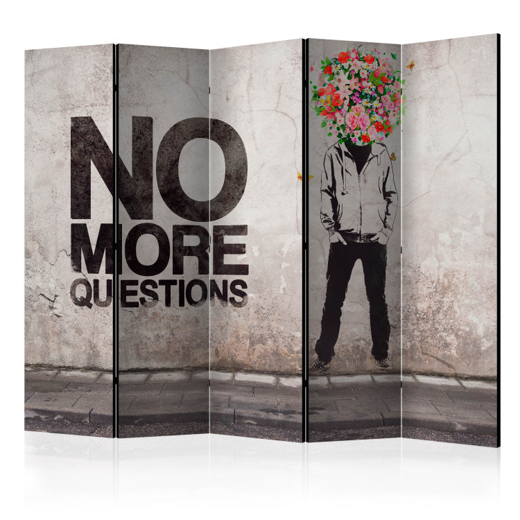 Folding Screen No more questions II (5-piece) - abstraction with an English quote 133228