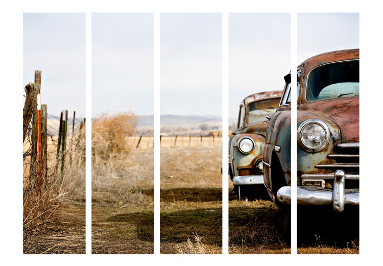 Room Divider Two Old American Cars II (5-piece) - retro composition 133328 additionalImage 3