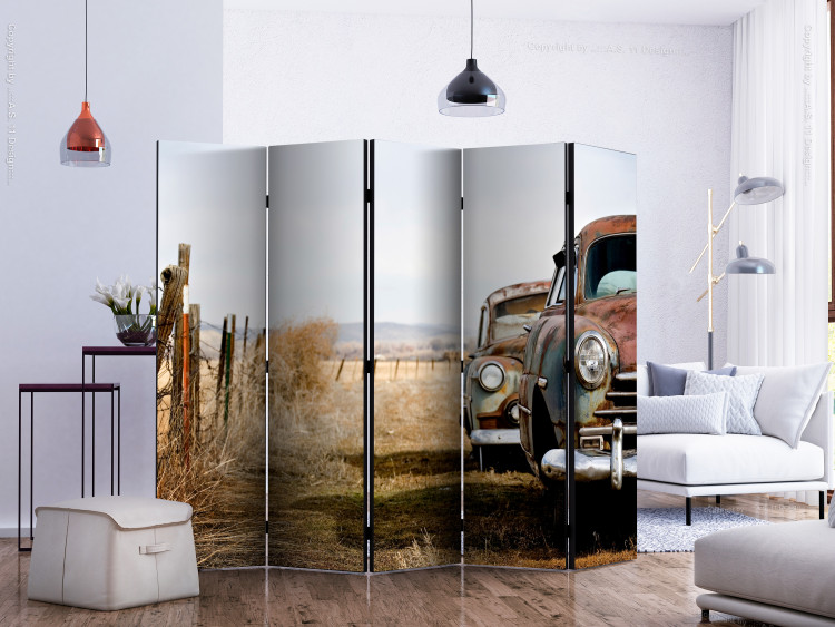 Room Divider Two Old American Cars II (5-piece) - retro composition 133328 additionalImage 2