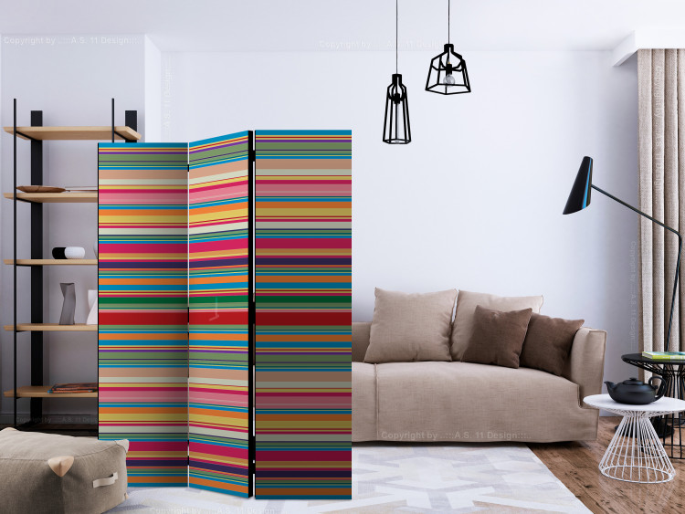Room Divider Screen Muted Stripes (3-piece) - composition with simple colorful stripes 133428 additionalImage 4