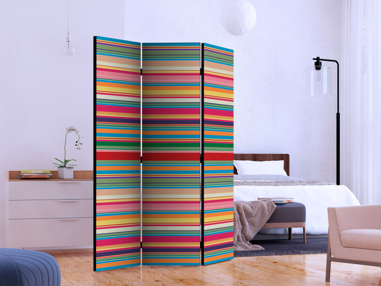 Room Divider Screen Muted Stripes (3-piece) - composition with simple colorful stripes 133428 additionalImage 2