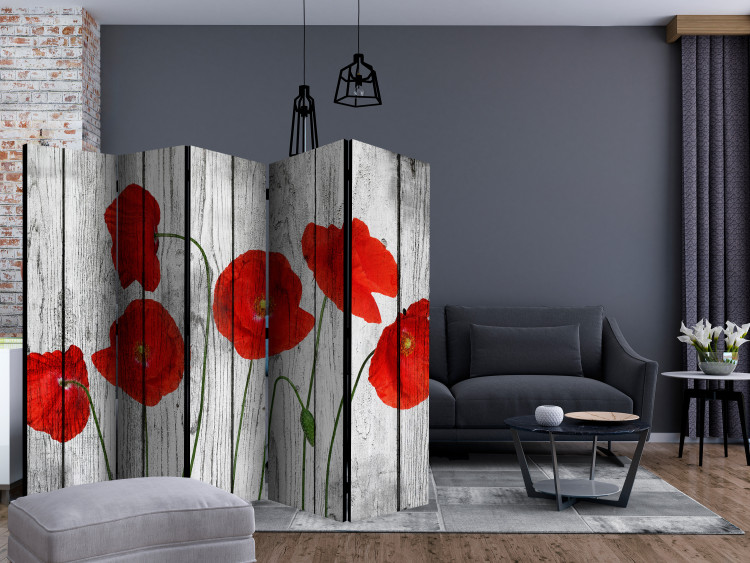 Room Divider Tale of Red Poppies II (5-piece) - wildflowers and boards 133528 additionalImage 4