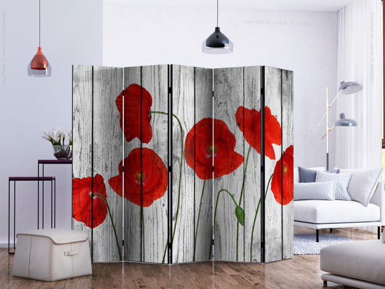 Room Divider Tale of Red Poppies II (5-piece) - wildflowers and boards 133528 additionalImage 2