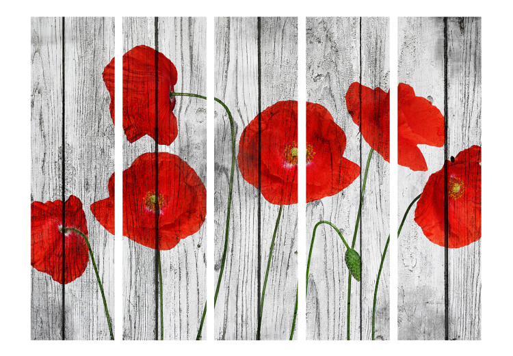 Room Divider Tale of Red Poppies II (5-piece) - wildflowers and boards 133528 additionalImage 3