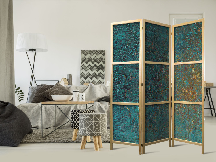 Room Divider Screen Azure Mirror - turquoise abstract texture with golden accent 133628 additionalImage 8