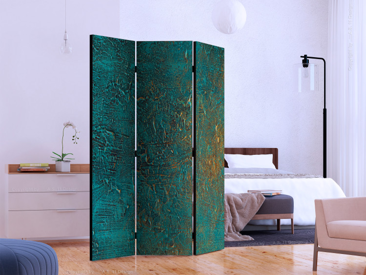 Room Divider Screen Azure Mirror - turquoise abstract texture with golden accent 133628 additionalImage 2