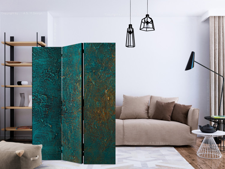 Room Divider Screen Azure Mirror - turquoise abstract texture with golden accent 133628 additionalImage 4