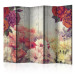 Room Divider Screen Vintage Flowers II - flowers on wooden background with retro-style texts 133828