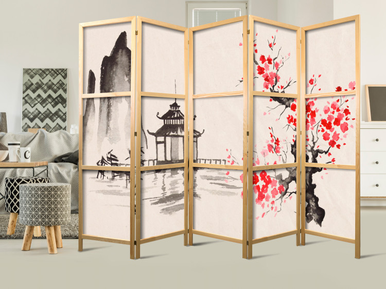 Room Divider Screen Sensei's Hut II (5-piece) - oriental architecture and plants 134328 additionalImage 6
