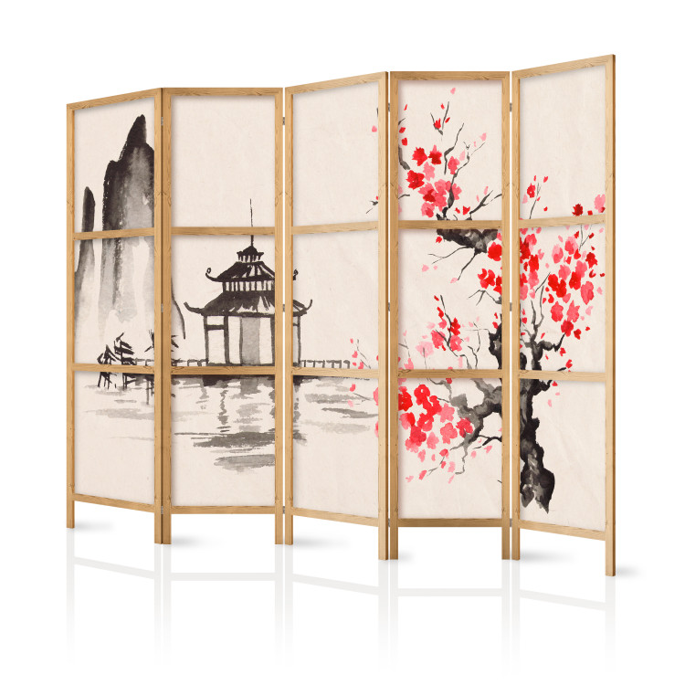 Room Divider Screen Sensei's Hut II (5-piece) - oriental architecture and plants 134328 additionalImage 5
