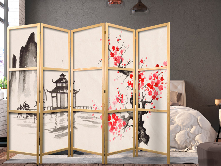 Room Divider Screen Sensei's Hut II (5-piece) - oriental architecture and plants 134328 additionalImage 8