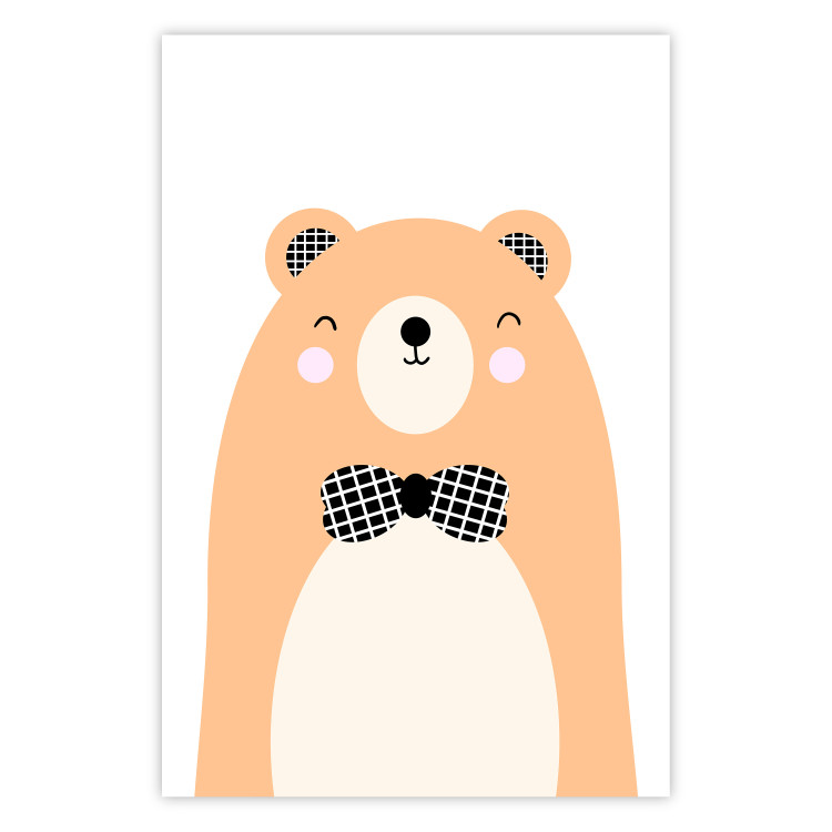 Wall Poster Bear in a Bowtie - colorful funny bear on a white contrasting background 138128