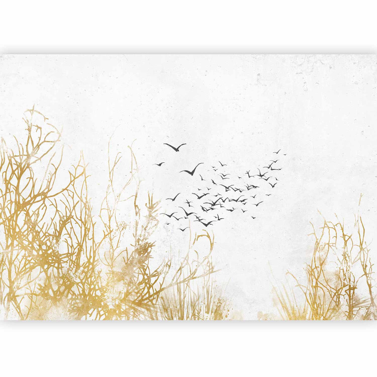 Photo Wallpaper Flying birds - minimalist landscape with golden plant motif 138328 additionalImage 5