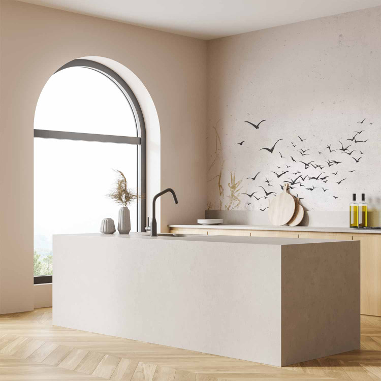 Photo Wallpaper Flying birds - minimalist landscape with golden plant motif 138328 additionalImage 7