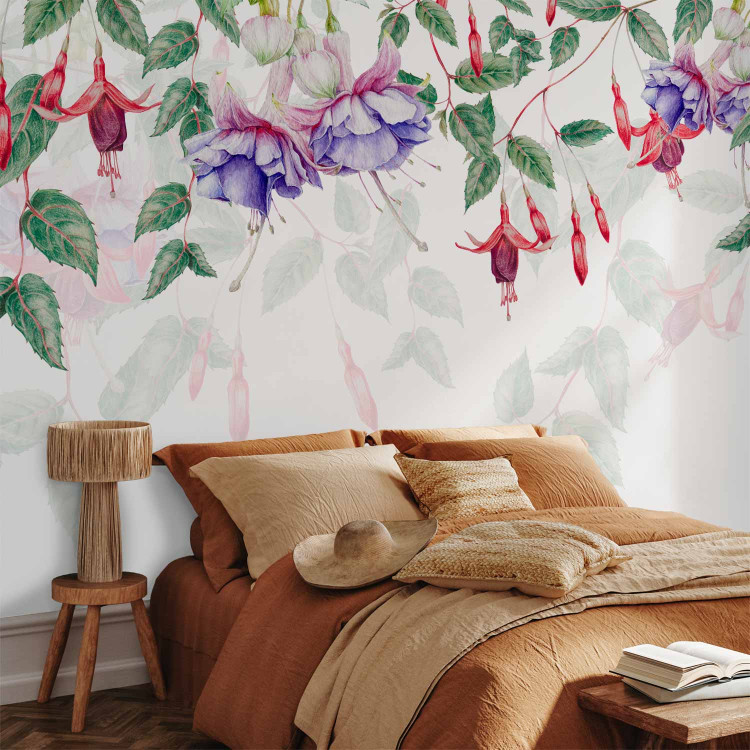 Wall Mural Fuchsia Flowers - Watercolor Dense Climbers of Colorful Plants and Leaves 145528 additionalImage 2