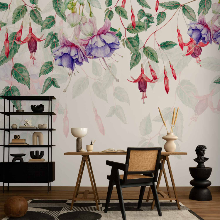 Wall Mural Fuchsia Flowers - Watercolor Dense Climbers of Colorful Plants and Leaves 145528 additionalImage 4