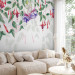 Wall Mural Fuchsia Flowers - Watercolor Dense Climbers of Colorful Plants and Leaves 145528