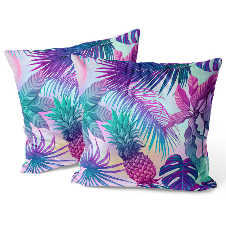 Decorative Velor Pillow Piña colada - neon graphic pattern with tropical flora 147128 additionalImage 3