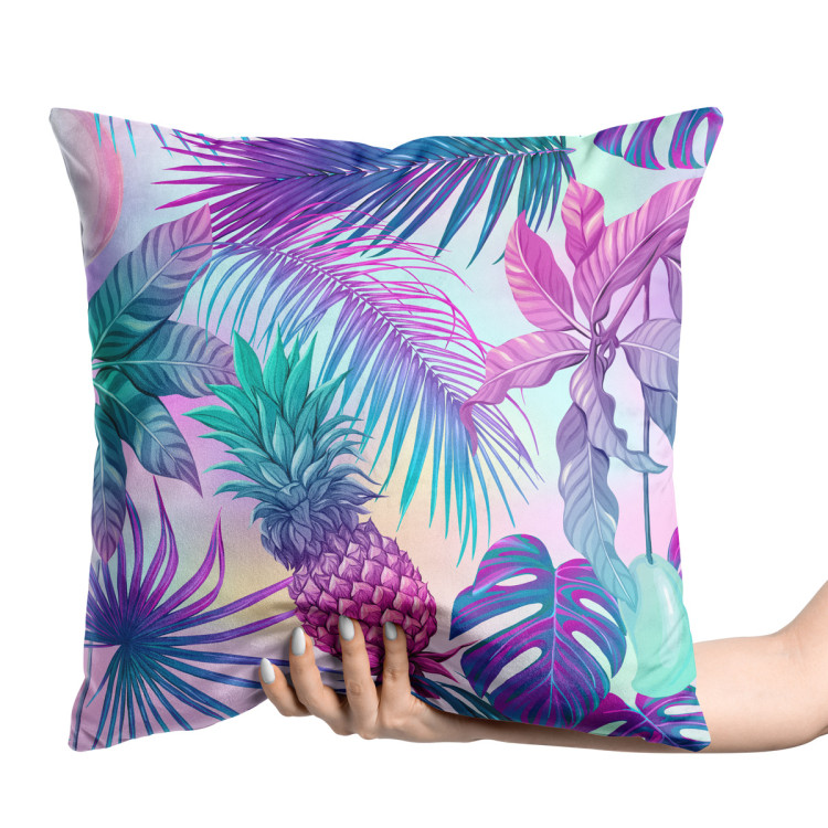 Decorative Velor Pillow Piña colada - neon graphic pattern with tropical flora 147128 additionalImage 2
