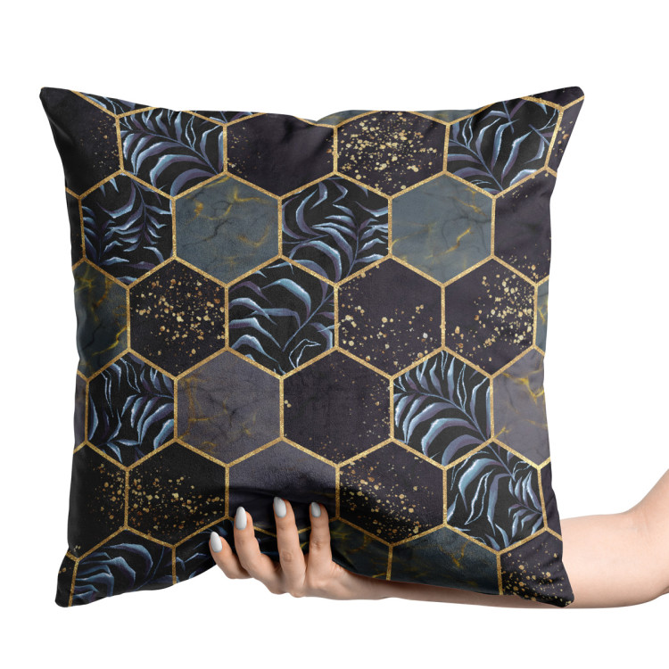 Decorative Velor Pillow Floral geometry - hexagons and branches in dark colours 147228 additionalImage 2