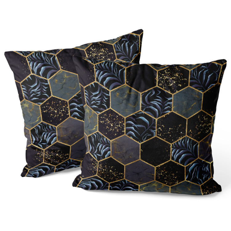 Decorative Velor Pillow Floral geometry - hexagons and branches in dark colours 147228 additionalImage 3