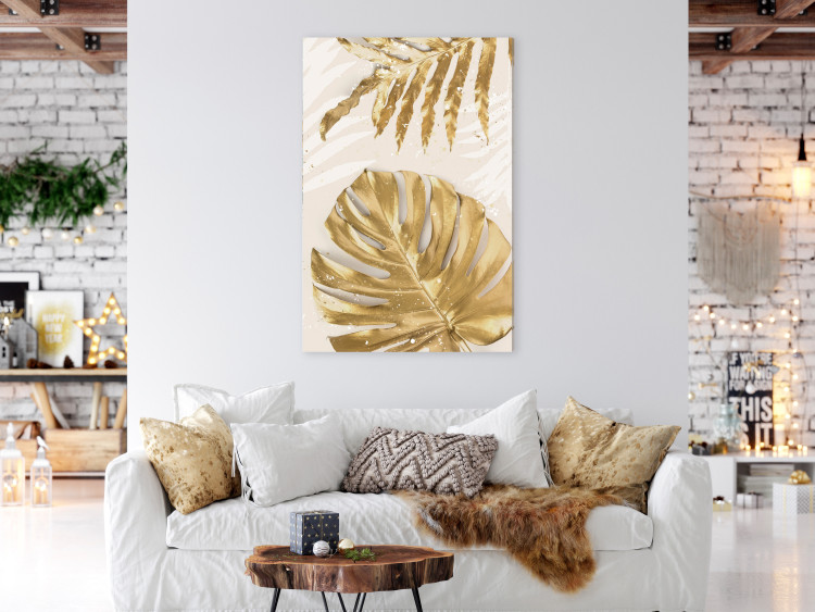 Canvas Golden Leaves With a Monstera - Elegant Plants With a Festive Atmosphere 148428 additionalImage 3