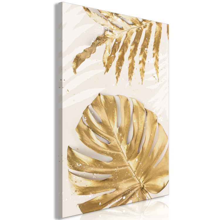 Canvas Golden Leaves With a Monstera - Elegant Plants With a Festive Atmosphere 148428 additionalImage 2