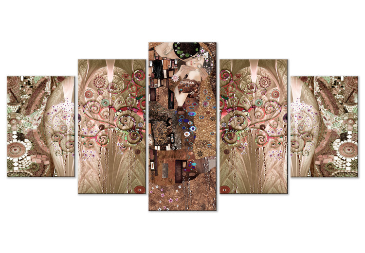 Canvas Klimt's Lovers (5-piece) Wide - kiss among trees 149128