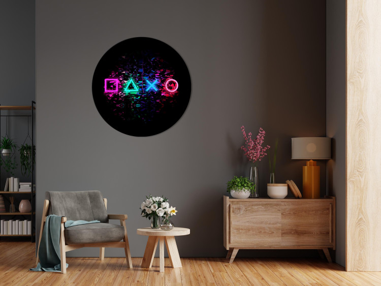 Round Canvas Fun Symbols - Neon Console for the Player on a Black Background 149728 additionalImage 2