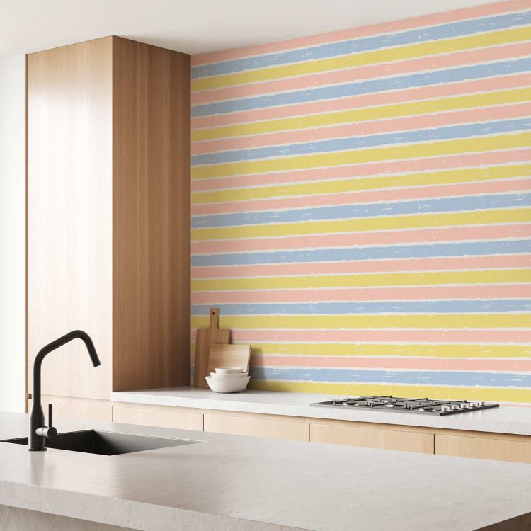 Modern Wallpaper Pastel Pattern - Pink, Yellow and Blue Stripes on a White Background 150028 additionalImage 9