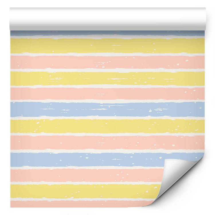 Modern Wallpaper Pastel Pattern - Pink, Yellow and Blue Stripes on a White Background 150028 additionalImage 1