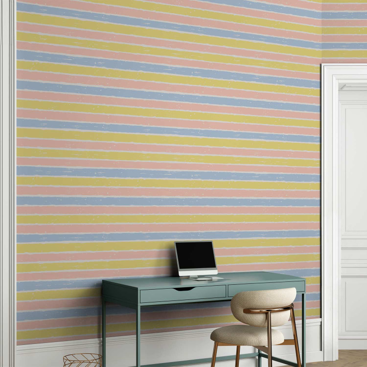 Modern Wallpaper Pastel Pattern - Pink, Yellow and Blue Stripes on a White Background 150028 additionalImage 5