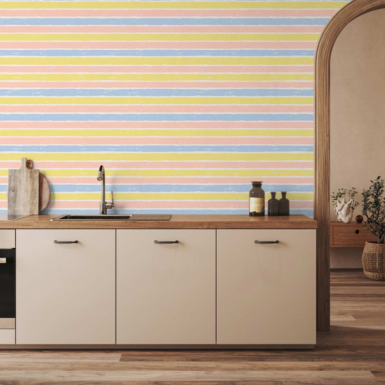 Modern Wallpaper Pastel Pattern - Pink, Yellow and Blue Stripes on a White Background 150028 additionalImage 8