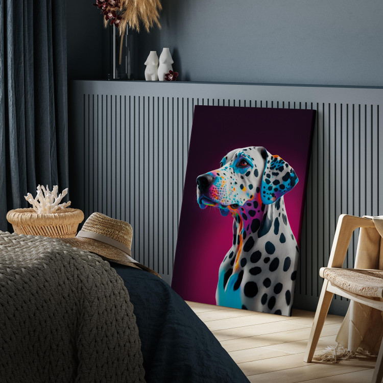 Canvas Art Print AI Dalmatian Dog - Spotted Animal in a Pink Room - Vertical 150228 additionalImage 5