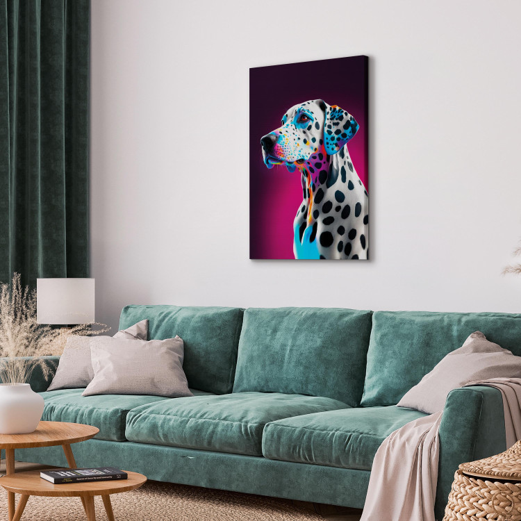 Canvas Art Print AI Dalmatian Dog - Spotted Animal in a Pink Room - Vertical 150228 additionalImage 10