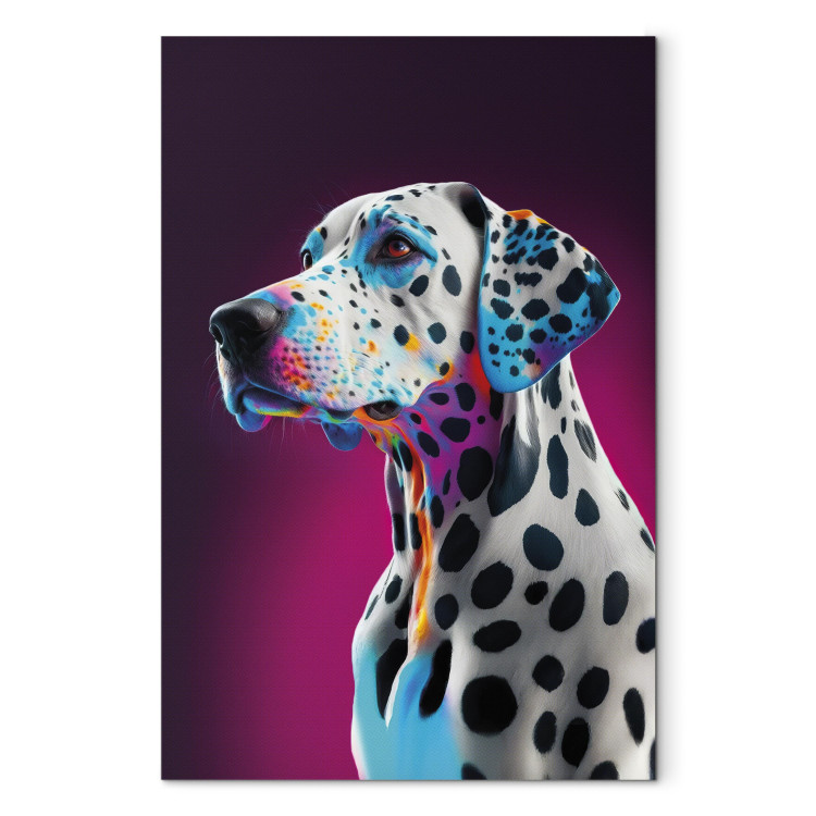 Canvas Art Print AI Dalmatian Dog - Spotted Animal in a Pink Room - Vertical 150228