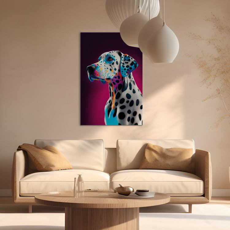 Canvas Art Print AI Dalmatian Dog - Spotted Animal in a Pink Room - Vertical 150228 additionalImage 3