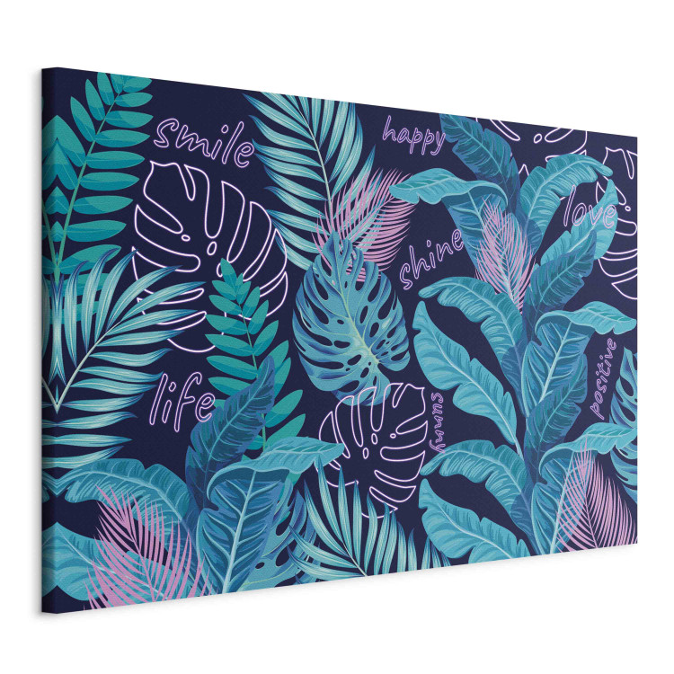 Canvas Print Neon Jungle - Leaves and Inscriptions in Bright and Vivid Colors 151228 additionalImage 2
