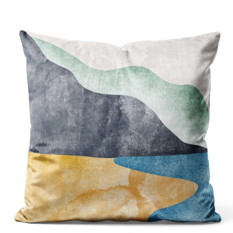 Decorative Velor Pillow Waving Shapes - Organic Composition Made of Colorful Forms 151328