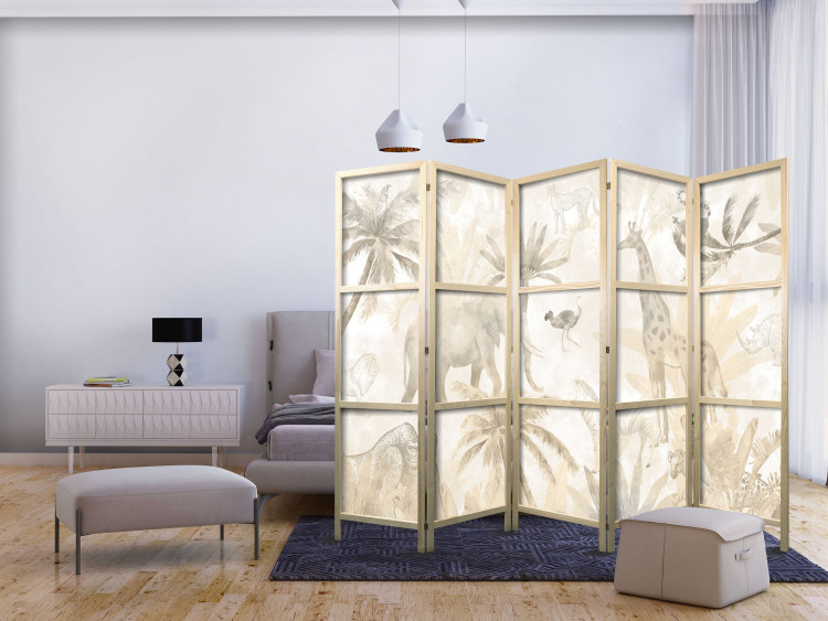 Folding Screen Tropical Safari - Wild Animals in Beige Shades on a White Background II [Room Dividers] 151728 additionalImage 8
