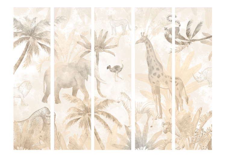 Folding Screen Tropical Safari - Wild Animals in Beige Shades on a White Background II [Room Dividers] 151728 additionalImage 3