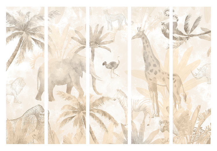 Folding Screen Tropical Safari - Wild Animals in Beige Shades on a White Background II [Room Dividers] 151728 additionalImage 7