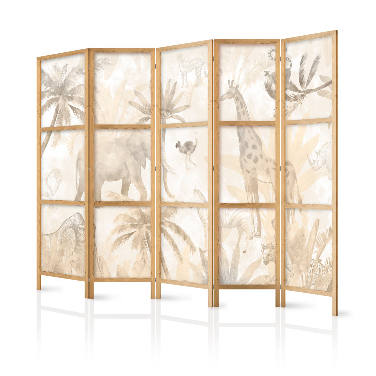 Folding Screen Tropical Safari - Wild Animals in Beige Shades on a White Background II [Room Dividers] 151728 additionalImage 5