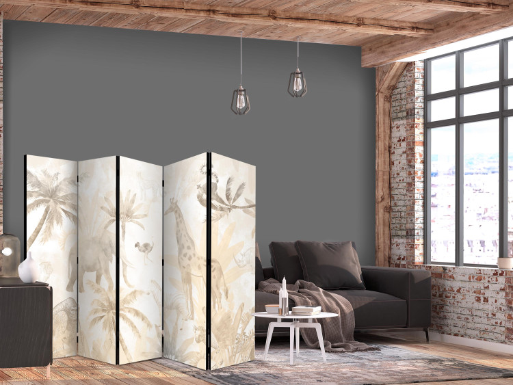 Folding Screen Tropical Safari - Wild Animals in Beige Shades on a White Background II [Room Dividers] 151728 additionalImage 4