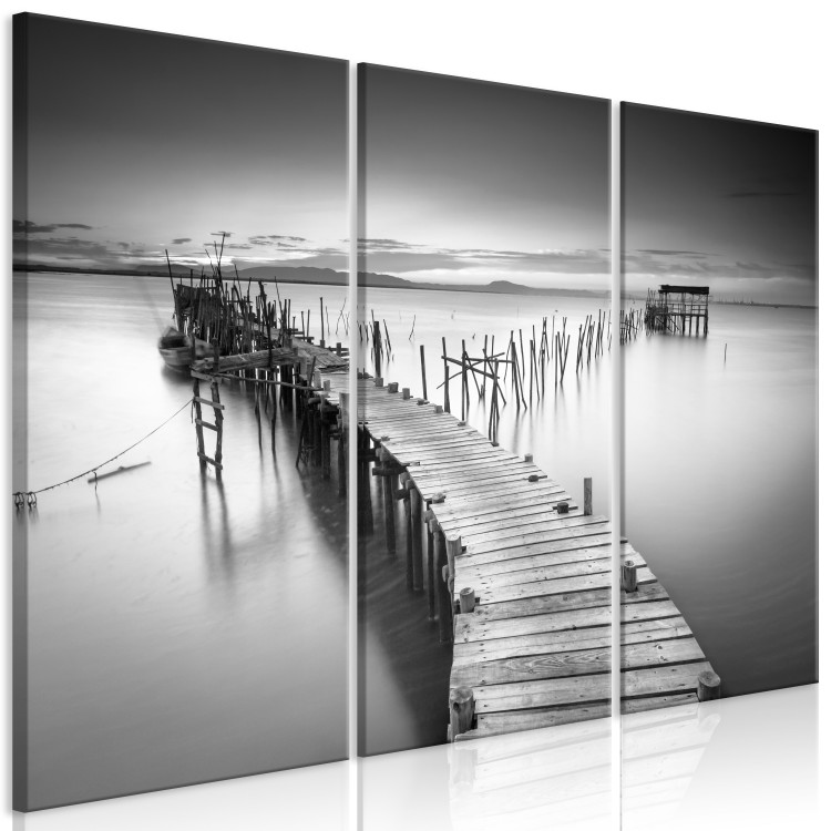 Canvas Art Print Black and White Landscape - Pier on the Lake at Sunset 151828 additionalImage 2