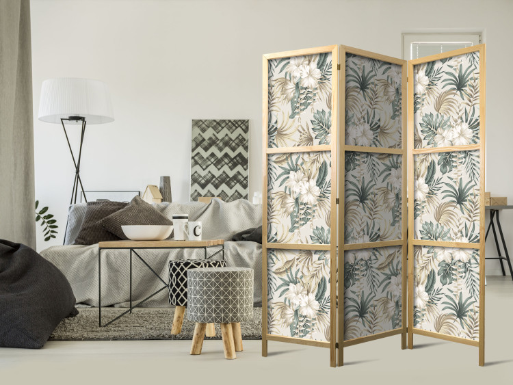 Room Divider Blooming Wildness - Tropical Plants on a Beige Background [Room Dividers] 152028 additionalImage 8