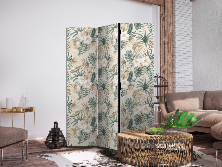 Room Divider Blooming Wildness - Tropical Plants on a Beige Background [Room Dividers] 152028 additionalImage 2